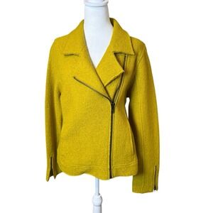 Tahari Moto Jacket Collared Mustard Yellow Wool Blend Zip Front Pockets Size Med